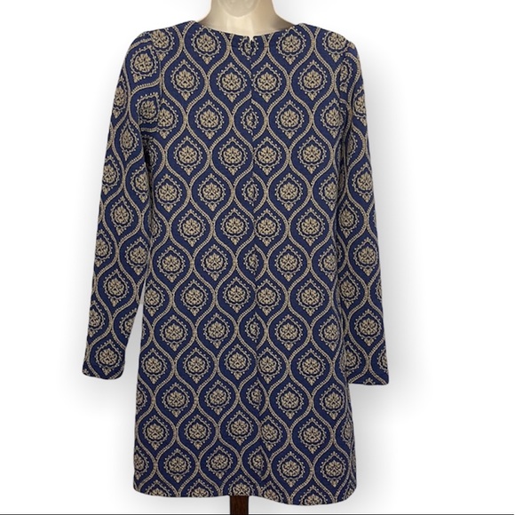 LOFT Blue Medallion Jacquard Puff Sleeve Shift Dress - Picture 5 of 5